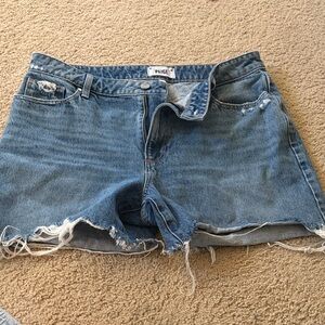 PAIGE Blue Frayed Jean Shorts